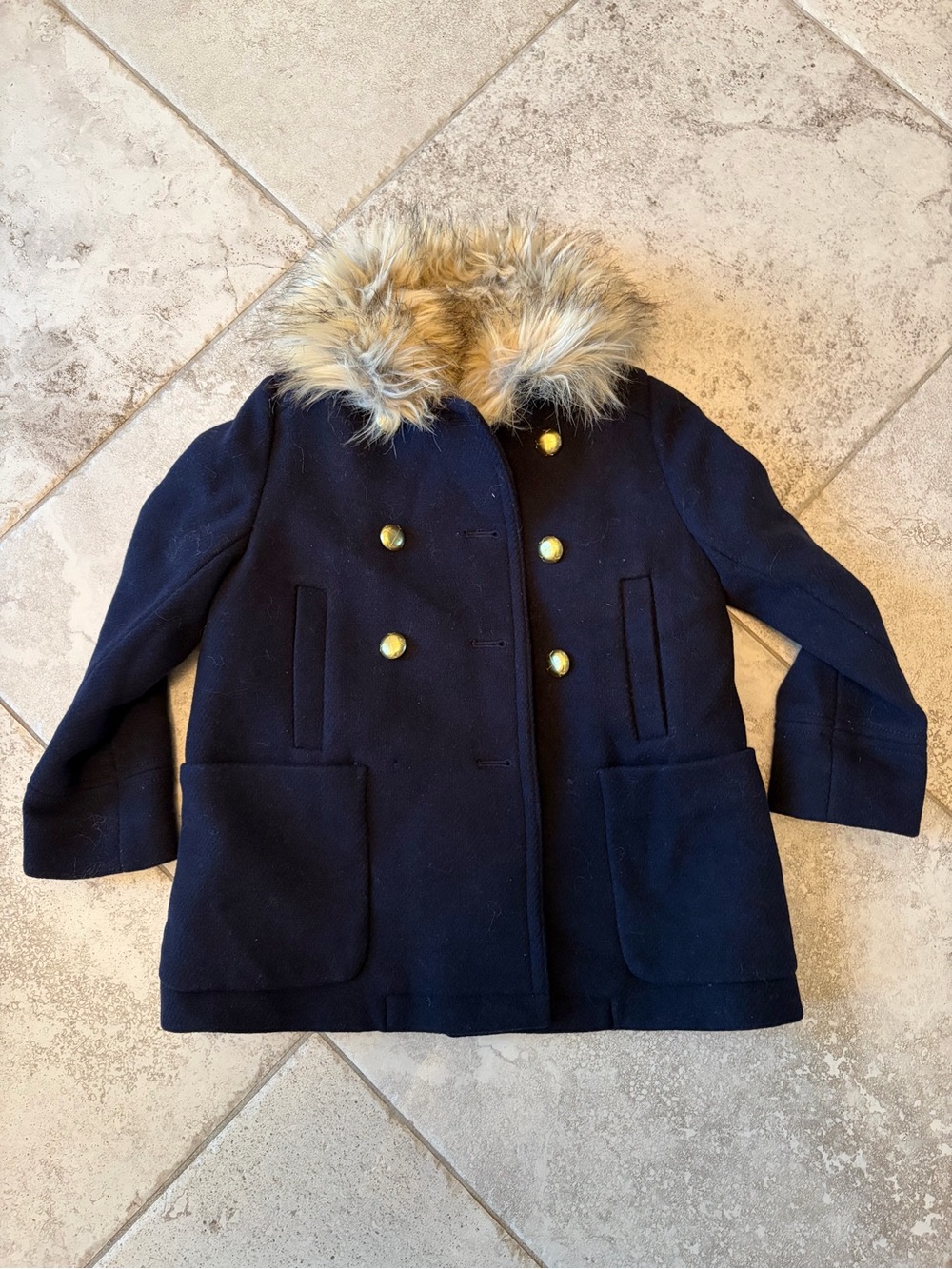 Crewcuts Navy Peacoat with Faux Fur Trim